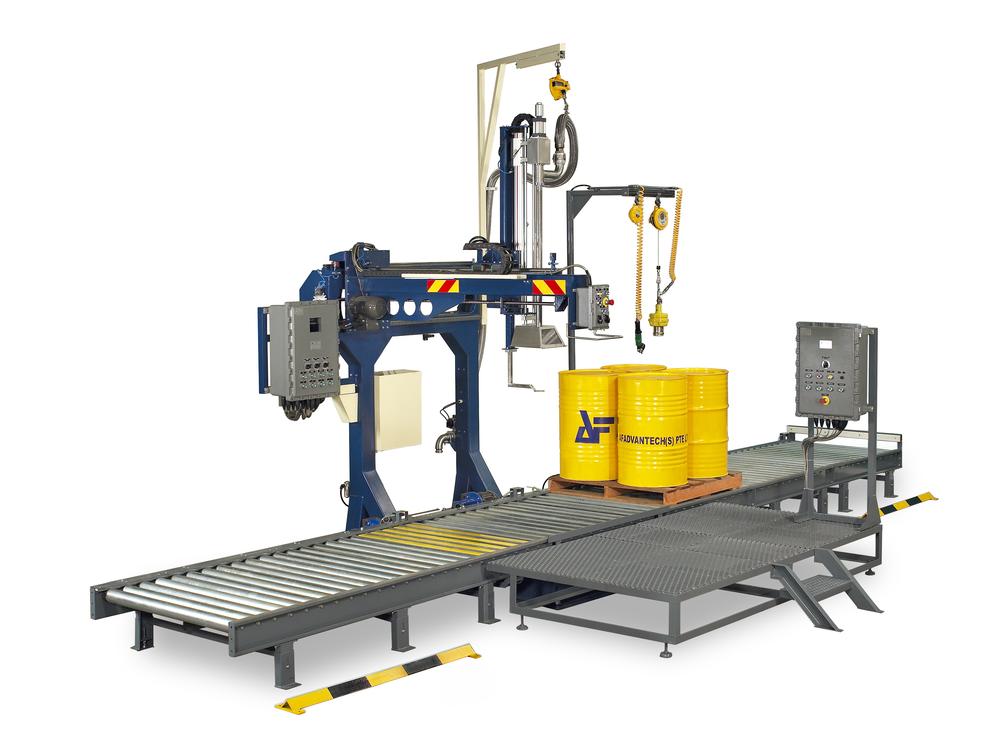 搖臂式灌裝機-全自動液體灌裝-一鍵式操作，適合噸桶、IBC桶、200升桶